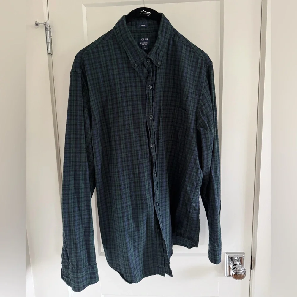 J.Crew Brushed Twill Plaid Button-Down Shirt Size: Large (Classic Fit)